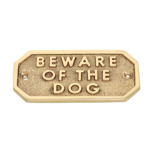 Domino 'Beware Of The Dog' Sign - 105 x 32mm - Polished Brass