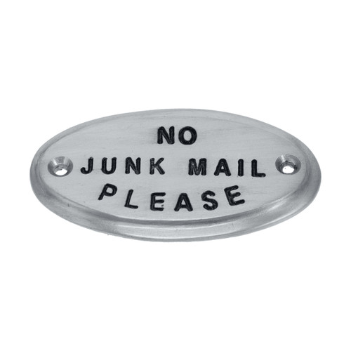 Domino Oval 'No Junk Mail Please' Sign - 80 x 40mm - Satin Chrome