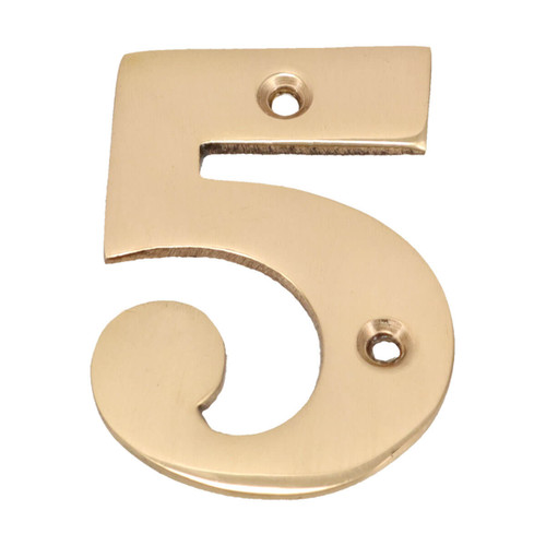 Domino Traditional '5' House Number - 50mm - Polished Brass