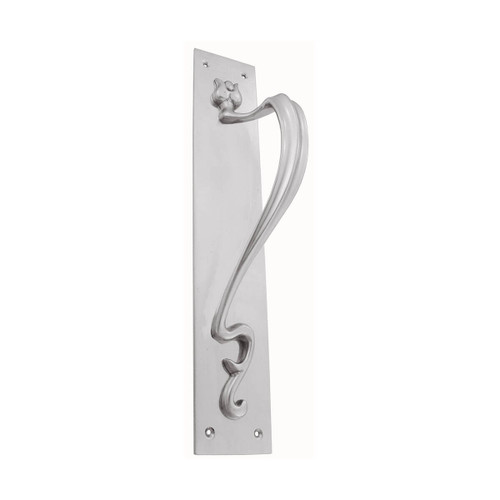 Domino Flowy Art Nouveau Offset Pull Handle with Backplate - 350 x 62mm - Satin Nickel