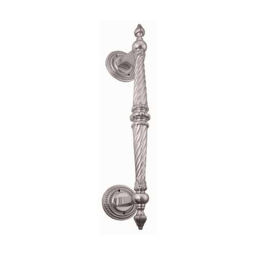 Domino Beaded Twist Finial Pull Handle - Rose Plates - 450mm - Satin Nickel