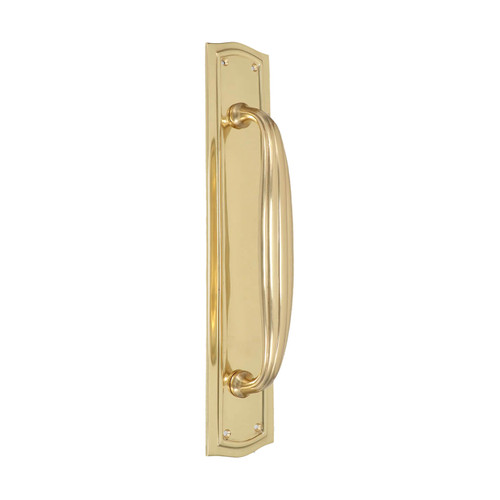 Domino Art Deco Pull Handle - Arched Bevelled Plate - Polished Brass