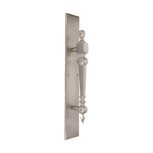 Domino Traditional Finial Pull Handle with Backplate - Satin Nickel