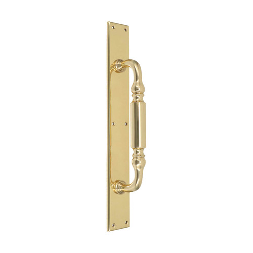 Domino Regency Pull Handle - Traditional Plate - Polished Brass