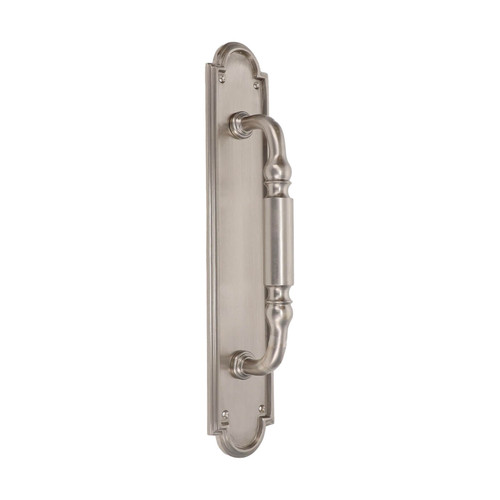 Domino Regency Pull Handle - Arched Stepped Edge Plate - Satin Nickel
