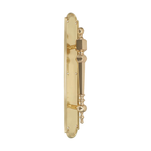 Domino Traditional Finial Pull Handle - Arched Stepped Edge Plate - Polished Brass