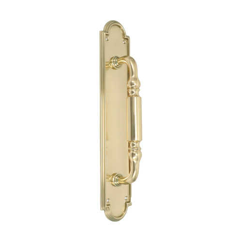 Domino Regency Pull Handle - Arched Stepped Edge Plate - Polished Brass