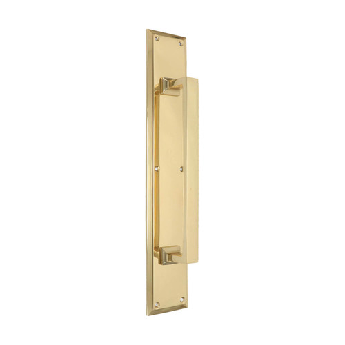 Domino Square Art Deco Pull Handle - Bevelled Edge Plate - Polished Brass