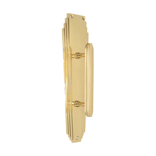 Domino Stepped Art Deco Pull Handle - Flat Top Plate - Polished Brass