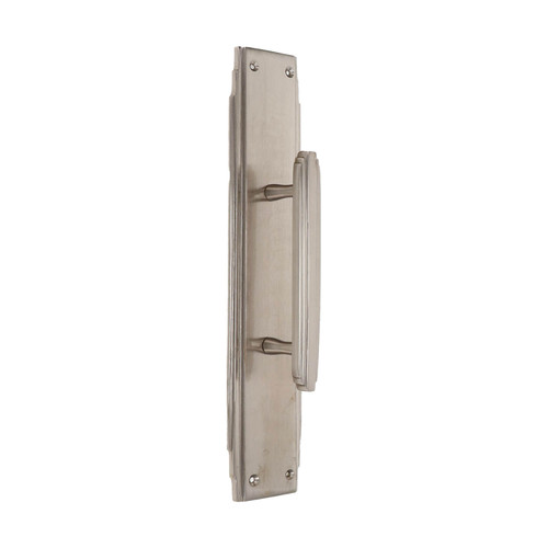 Domino Stepped Art Deco Pull Handle - Rectangle Plate - Satin Nickel