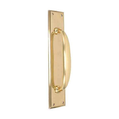 Domino Shaker Pull Handle - Bevelled Edge Plate - Polished Brass