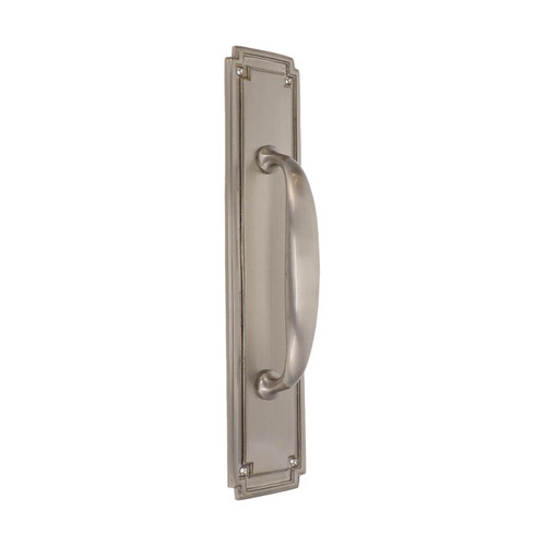 Domino Shaker Pull Handle - Stepped Art Deco Plate - Satin Nickel