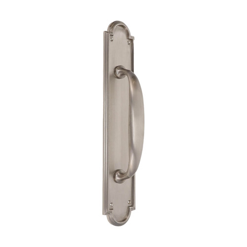 Domino Shaker Pull Handle - Arched Stepped Edge Plate - Satin Nickel