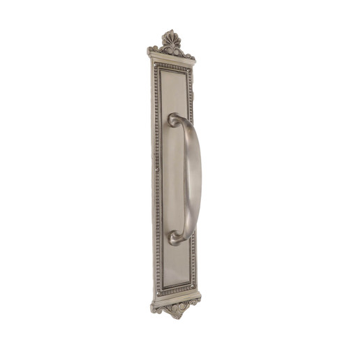Domino Shaker Pull Handle - Neoclassical Plate - Satin Nickel