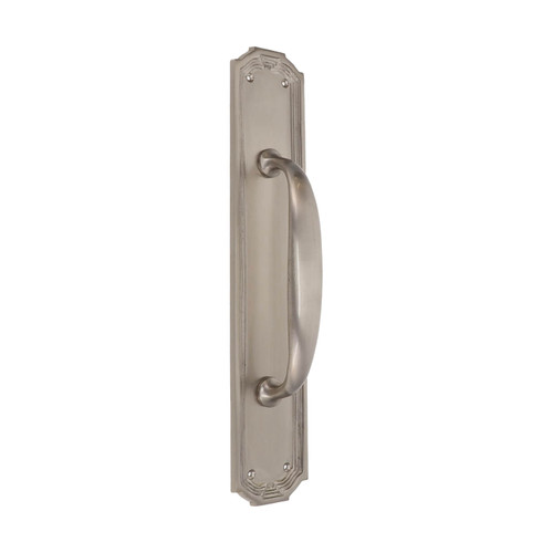 Domino Shaker Pull Handle - Arched Art Deco Plate - Satin Nickel