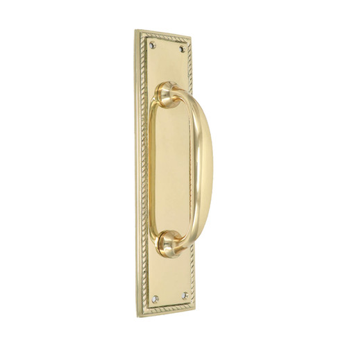 Domino Shaker Pull Handle - Georgian Plate - Polished Brass