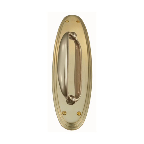 Domino Shaker Pull Handle - Stepped Edge Oval Plate - 275 x 75mm - Polished Brass