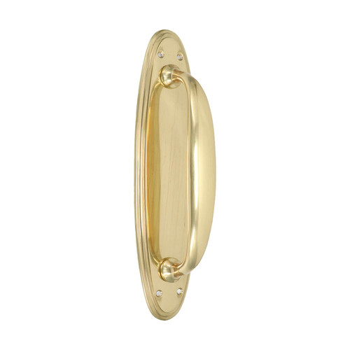 Domino Shaker Pull Handle - Stepped Edge Oval Plate - 275 x 75mm - Polished Brass