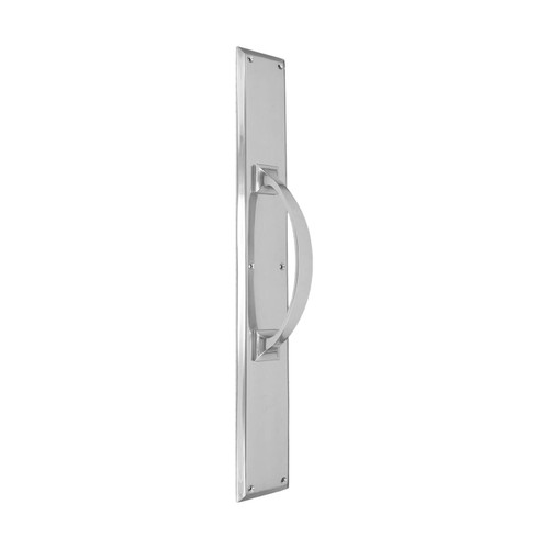 Domino Curved Pull Handle - Bevelled Edge Plate - Chrome