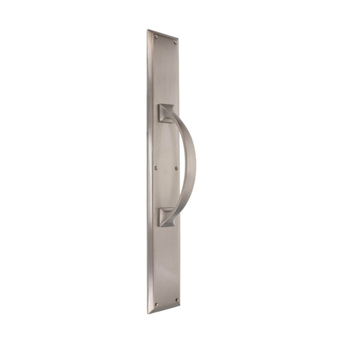 Domino Curved Pull Handle - Bevelled Edge Plate - Satin Nickel