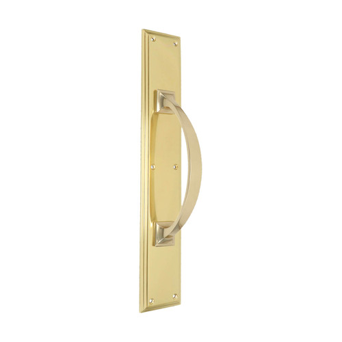 Domino Curved Pull Handle - Stepped Edge Plate - Polished Brass