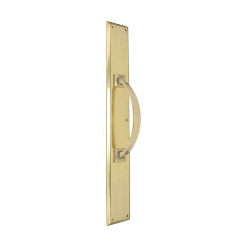 Domino Curved Pull Handle - Bevelled Edge Plate - Polished Brass