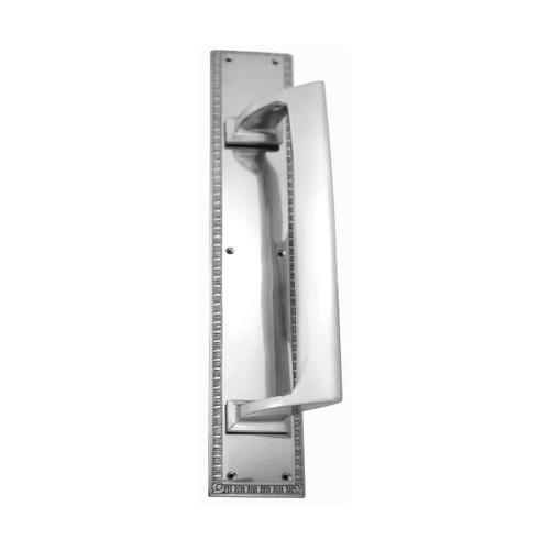 Domino Heritage Pull Handle - Decorative Edge Plate - Satin Nickel