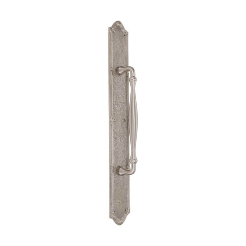 Domino Farmhouse Pull Handle - Provincial Verve Plate - Satin Nickel