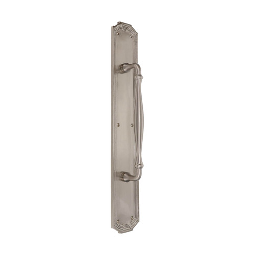 Domino Farmhouse Pull Handle - Arched Art Deco Plate - Satin Nickel