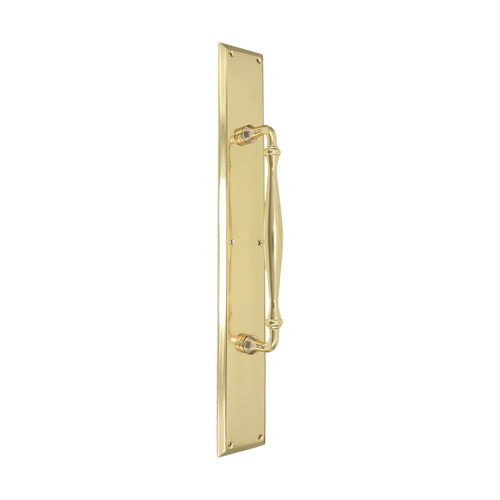 Domino Farmhouse Pull Handle - Bevelled Edge Plate - Polished Brass