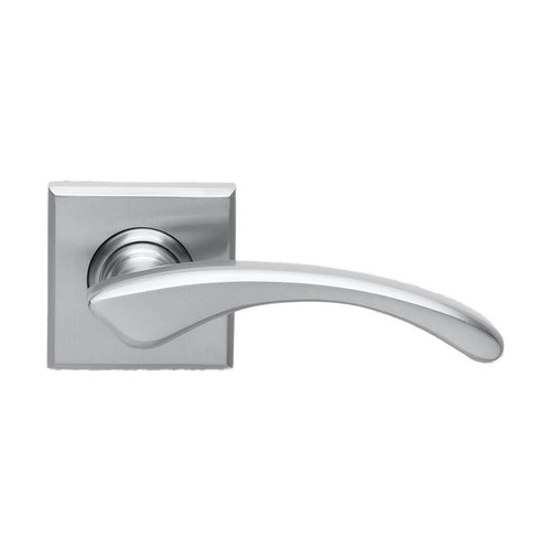 Domino Aspen Lever Door Handle - Square Rosette - 56mm x 56mm - Satin Chrome