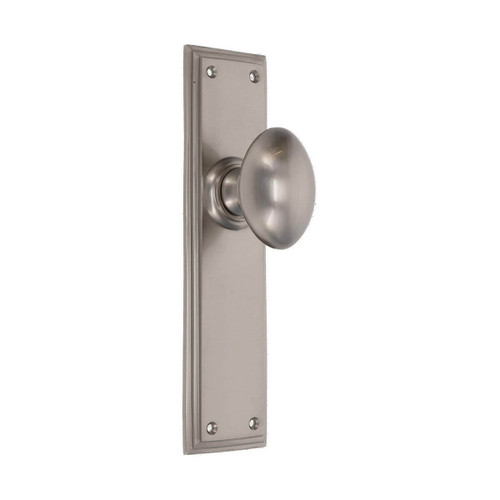 Domino Balmain Door Knob - Double Bevelled Plate - Satin Nickel