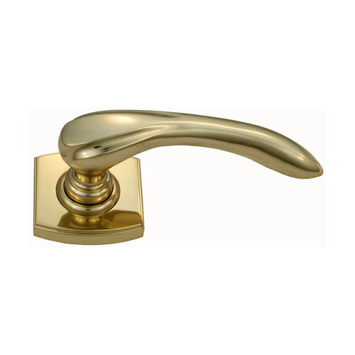 Domino Albus Lever Door Handle - Curved Rosette - 55mm x 55mm - Polished Brass