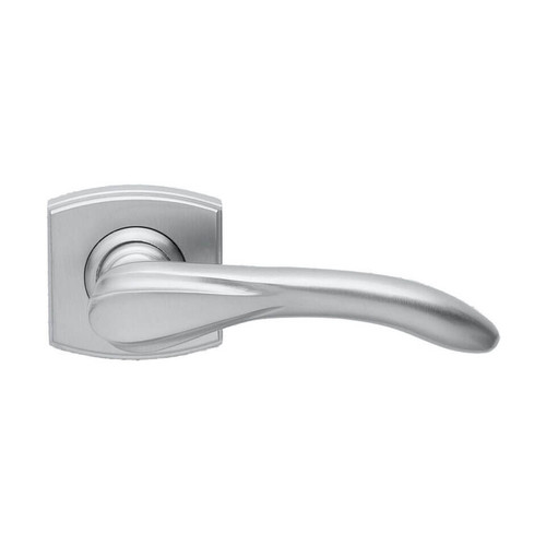 Domino Albus Lever Door Handle - Curved Rosette - 55mm x 55mm - Satin Chrome
