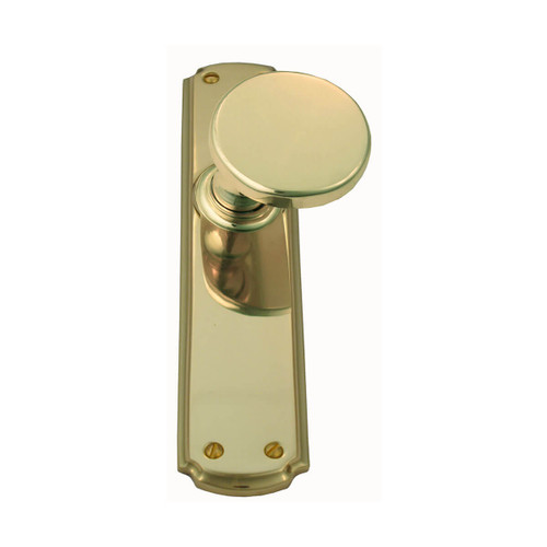 Domino Adonis Offset Door Knob - Scalloped Edge Plate - Polished Brass
