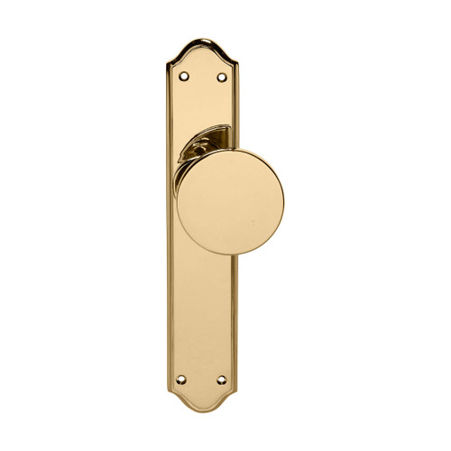 Domino Adonis Offset Door Knob - Shouldered Plate - Polished Brass