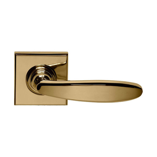 Domino Phanes Lever Door Handle - Square Rosette - 56mm x 56mm - Polished Brass