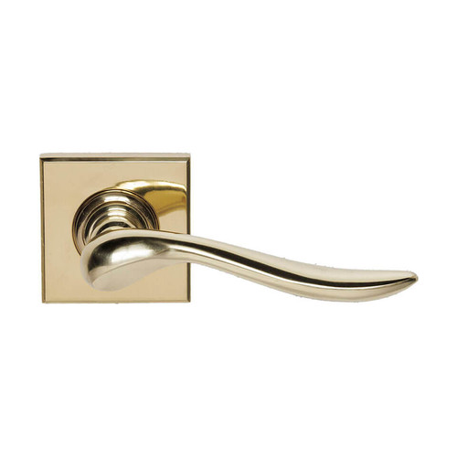 Domino Luna Lever Door Handle - Square Rosette - 56mm x 56mm - Polished Brass