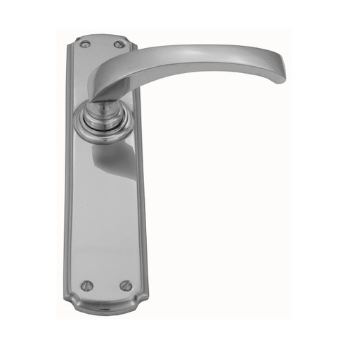 Domino Paramount Lever Door Handle - Scalloped Edge Plate - Satin Chrome