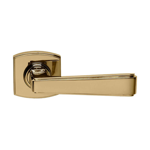 Domino Carter Art Deco Lever Door Handle - Curved Rosette - 55mm x 55mm - Polished Brass