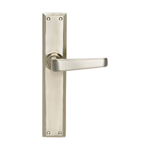 Domino Mckinnon Lever Door Handle - Double Bevelled Plate - Satin Nickel