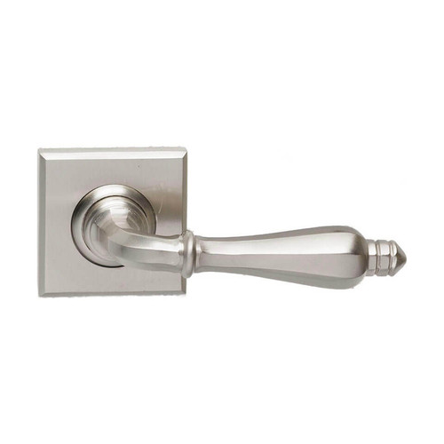 Domino Francis Lever Door Handle - Square Rosette - 56mm x 56mm - Satin Nickel