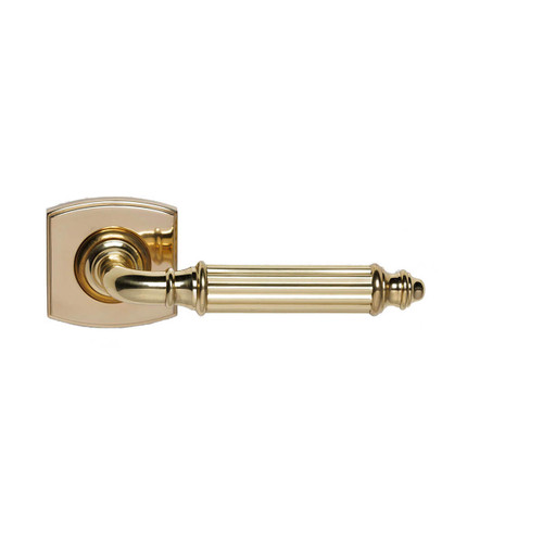 Domino Silas Lever Door Handle - Curved Rosette - 55mm x 55mm - Polished Brass