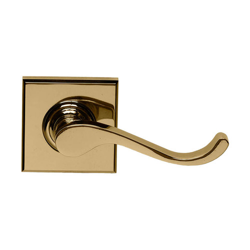 Domino Owen Lever Door Handle - Square Rosette - 56mm x 56mm - Polished Brass