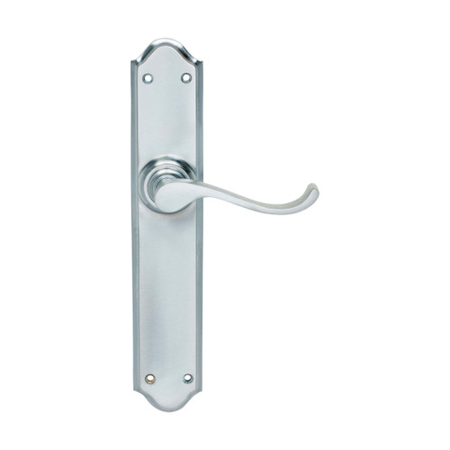 Domino Owen Lever Door Handle - Shouldered Plate - Satin Chrome