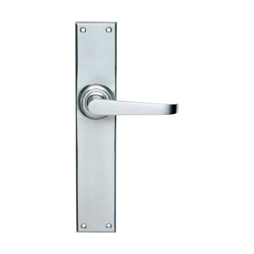 Domino Khan Lever Door Handle - Chamfered Plate - Satin Chrome