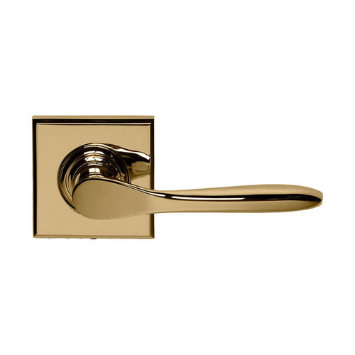 Domino Comus Lever Door Handle - Square Rosette - 56mm x 56mm - Polished Brass