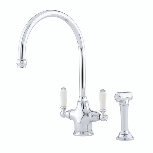 Perrin & Rowe Ribble Kitchen Mixer Tap with Separate Spray - Swivel Spout - Chrome