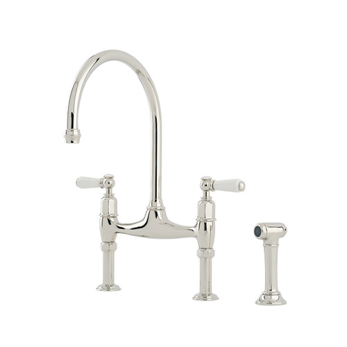 Perrin & Rowe Pendleton Bridging Kitchen Tap with Separate Spray - Swivel Spout - Nickel