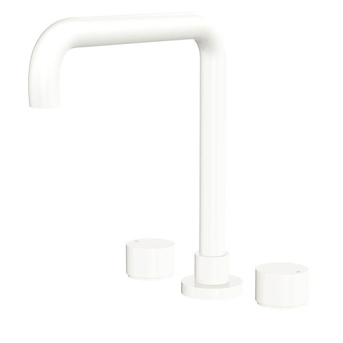 Fienza Kaya Circular Handle Hob Mounted Squareline Bath or Basin Tap - Fixed Spout - Matte White